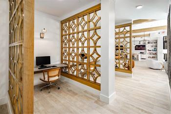 Co-work tech lounge with rentable day offices